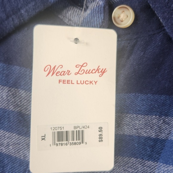 Lucky Brand Womens XL Blue Plaid Cropped Shirt Flannel Button Up Long Sleeve - Picture 6 of 14